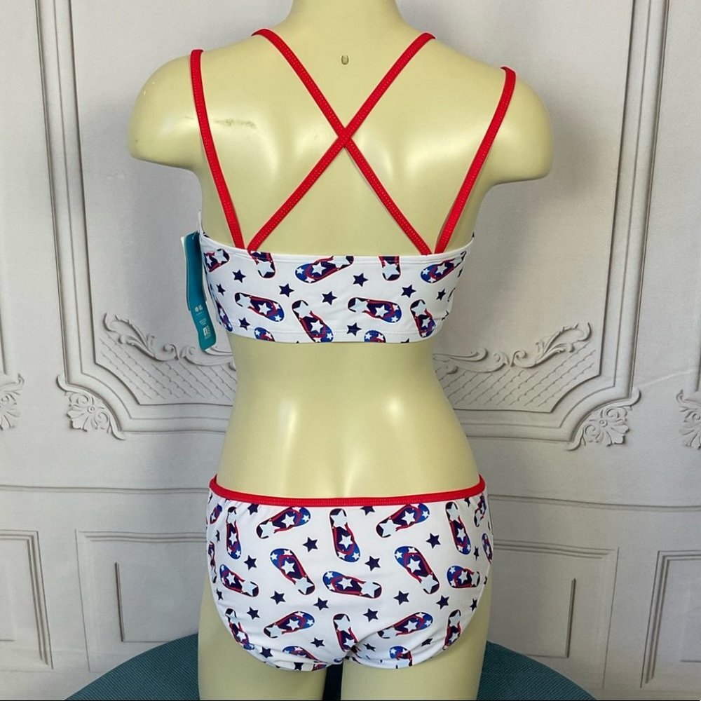 Undercurrent Juniors Patriotic Flip Flop 2 Piece Swimsuit Large Bikini New - Picture 7 of 11